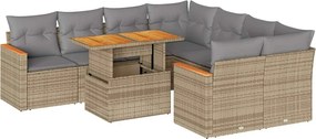 vidaXL 9 részes bézs polyrattan akácfa kerti ülőgarnitúra párnákkal