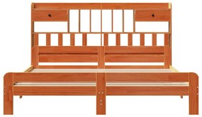 barna tömör fenyőfa könyvespolcos ágy matrac nélkül 200 x 200cm