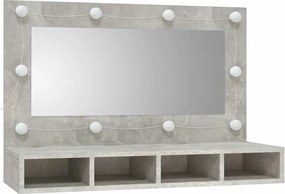 Betonszürke tükrös szekrény LED-ekkel 90 x 31,5 x 62 cm