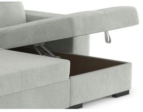 PALERMO jobb oldali, világosszürke kihúzható kanapé tárolóval és puffal