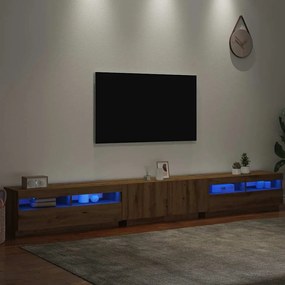 kézműves tölgy szerelt fa TV-szekrény LED-ekkel 300x35x40 cm