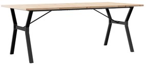 tömör fenyőfa és öntöttvas Y-vázú étkezőasztal 200x100x75,5 cm