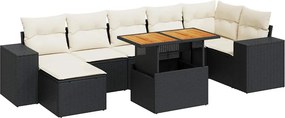 vidaXL 8 részes fekete polyrattan kerti ülőgarnitúra párnákkal