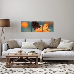 Kép - pillangó narancssárga virágon (órával) (90x30 cm)