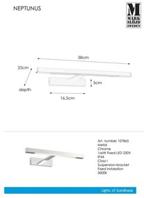 Ezüstszínű LED fali lámpa (hosszúság 38 cm) Neptunus – Markslöjd