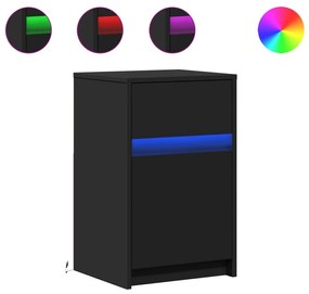 2 db fekete szerelt fa éjjeliszekrény LED-fényekkel