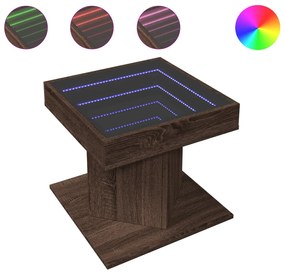Barna tölgy szerelt fa dohányzóasztal LED-del 50 x 50 x 45 cm