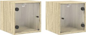 vidaXL 2 db sonoma tölgy színű éjjeliszekrény üvegajtókkal 35x37x35 cm