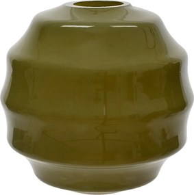 Üveg váza olívazöld dekoratív virágokkal 20x19 cm