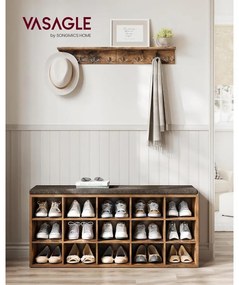 VASAGLE Cipőtartó pad, tárolós pad párnázott ülőfelülettel 30 × 105 × 48 cm, rusztikus barna színben