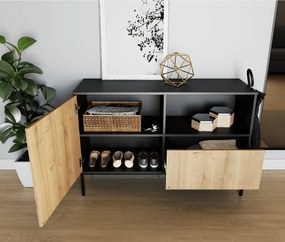 Komód LANZZI 120x40 cm, fekete/tölgyfa