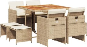 vidaXL 9 részes bézs polyrattan kerti étkezőgarnitúra párnákkal