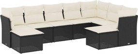 vidaXL 9 részes fekete polyrattan kerti ülőgarnitúra párnákkal