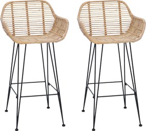 vidaXL Bárszék 2 pcs Természetes 55 x 52 x 92 cm Rattan és Vas
