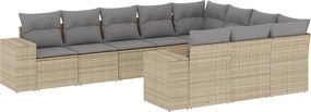 vidaXL 10 részes bézs polyrattan kerti ülőgarnitúra párnával