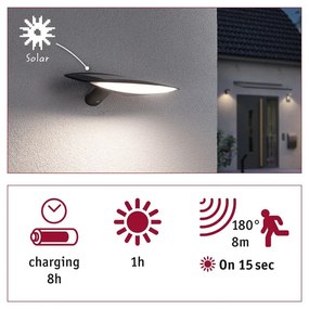 Paulmann 94340 Outdoor solar Kiran kültéri fali lámpa, antracit, 3000K melegfehér, beépített LED, 400 lm, IP44