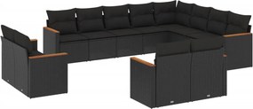 vidaXL 12 részes fekete polyrattan kerti ülőgarnitúra párnákkal
