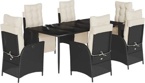 vidaXL 7 részes fekete polyrattan kerti étkezőgarnitúra párnával