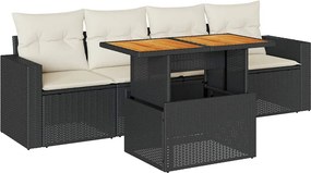 vidaXL 5 részes fekete polyrattan kerti kanapészett párnákkal
