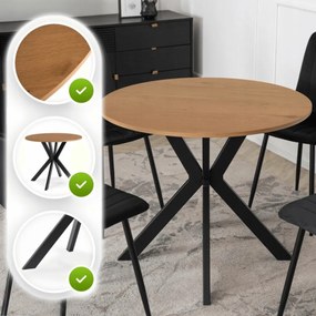 Kerek Étkezőasztal Aranytölgy/Fekete Színben. LAUREN 80 cm