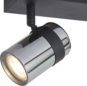 Fekete mennyezeti spotlámpa füstüveggel, 2-lámpás, forgatható és dönthető - Gianni