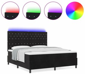 Boxspring Ágy Mattal &amp; LED Fekete 180x200 cm Bársonyos