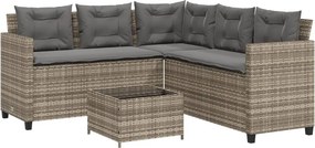 vidaXL L-alakú szürke polyrattan kerti kanapé asztallal és párnákkal