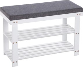 Bambusz cipőpad,2 polcos cipőtároló pad, fehér és szürke 71 x 29 x 49 cm