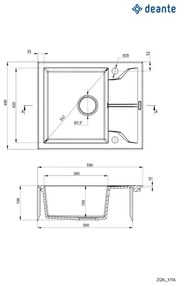 Deante ZQN_G11A - Mosogató ANDANTE 49x59 cm gránit/fém grafit