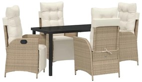 vidaXL Kert étkező szett párnával 5 pcs Bézs polirattan