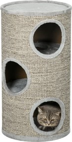 PawHut Karcoló Henger 70 cm Magas Ø 38 cm Háromszintes Macska Henger Plüss Peremmel, Macska Barlang, Karcoló Oszlop Kisebb Macskák Számára, Szürke | A