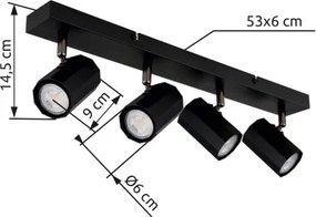 Globo 57918-4B Mennyezeti spotlámpa, fém fekete matt, alumínium fekete matt, HxSzxM: 530x60x145mm, 4x GU10 25W 230V izzók nélkül