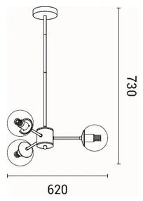 Csillár rúdon 3xE27/40W/230V réz