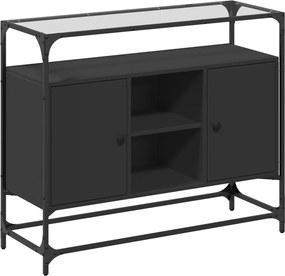 vidaXL fekete szerelt fa tálalószekrény üveglappal 98 x 35 x 81 cm