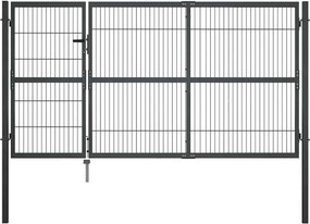 vidaXL antracitszürke acél kertkapu póznákkal 350 x 140 cm