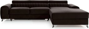 Sötétbarna bársony kinyitható-tárolóhelyes sarokkanapé (jobb oldali-heverő résszel) Grayson – ELTAP