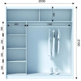 Tükrös gardróbszekrény SANTINO 203x215 cm fekete/craft tölgy