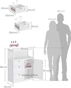 Komód 60x30x80 cm, fehér színben, MDF kivitelben. AUK-E1154 WT.