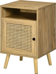 HOMCOM Fából készült Éjjeliszekrény, Kisméretű Fából készült Éjjeliszekrény, Boho Stílus, Szekrénnyel és Nyitott Polccal, Hálószobába, Nappaliba, 39x3