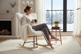 Hintaszék, relaxációs szék plüss szövet kárpitozással, fehér színű