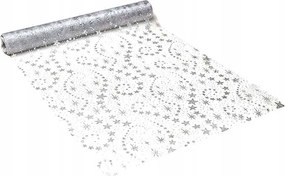 Karácsonyi asztal futó organza mintás hópelyhek 5mx36cm szürke