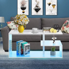 BigHome 100 cm-es dohányzóasztal, Beépített RGB LED Világítással - Fehér