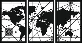 Fali Dekoráció Áttetsző Kép 3D Díszpanel 55 CM Triptyk Világtérkép