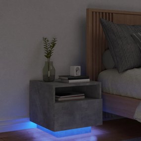 Betonszürke éjjeliszekrény LED-világítással 40 x 39 x 37 cm