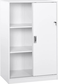 HOMCOM Praktikus Iroda Szekrény 2 Csúszóajtóval, Kulcsokkal és 3 Polccal 80x40x120 cm Fehér | Aosom