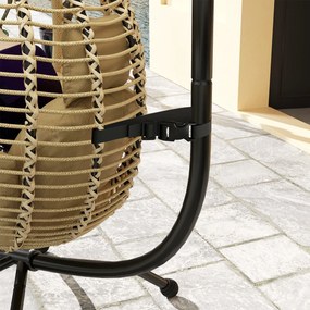 Outsunny Összecsukható Függő Tojásszék Párnával és Állvánnyal, Belső és Külső Használatra, Fém, Polipropilén Zsinór, Bézs, 110L x 100W x 188H cm | Aos