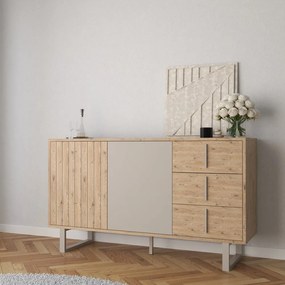 Szürke-natúr színű alacsony komód tölgyfa dekorral 140x80 cm Millay – Marckeric