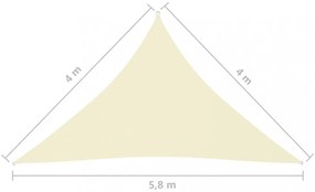 krémszínű háromszög alakú oxford-szövet napvitorla 4x4x5,8 m