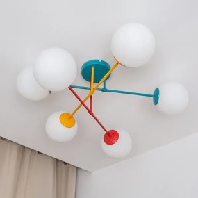 Felületre szerelt MOON csillár 6xE27/15W/230V türkiz/sárga/piros