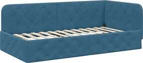 vidaXL Sarokágy keret fejtámlával Kék 90 x 190 cm Bársony